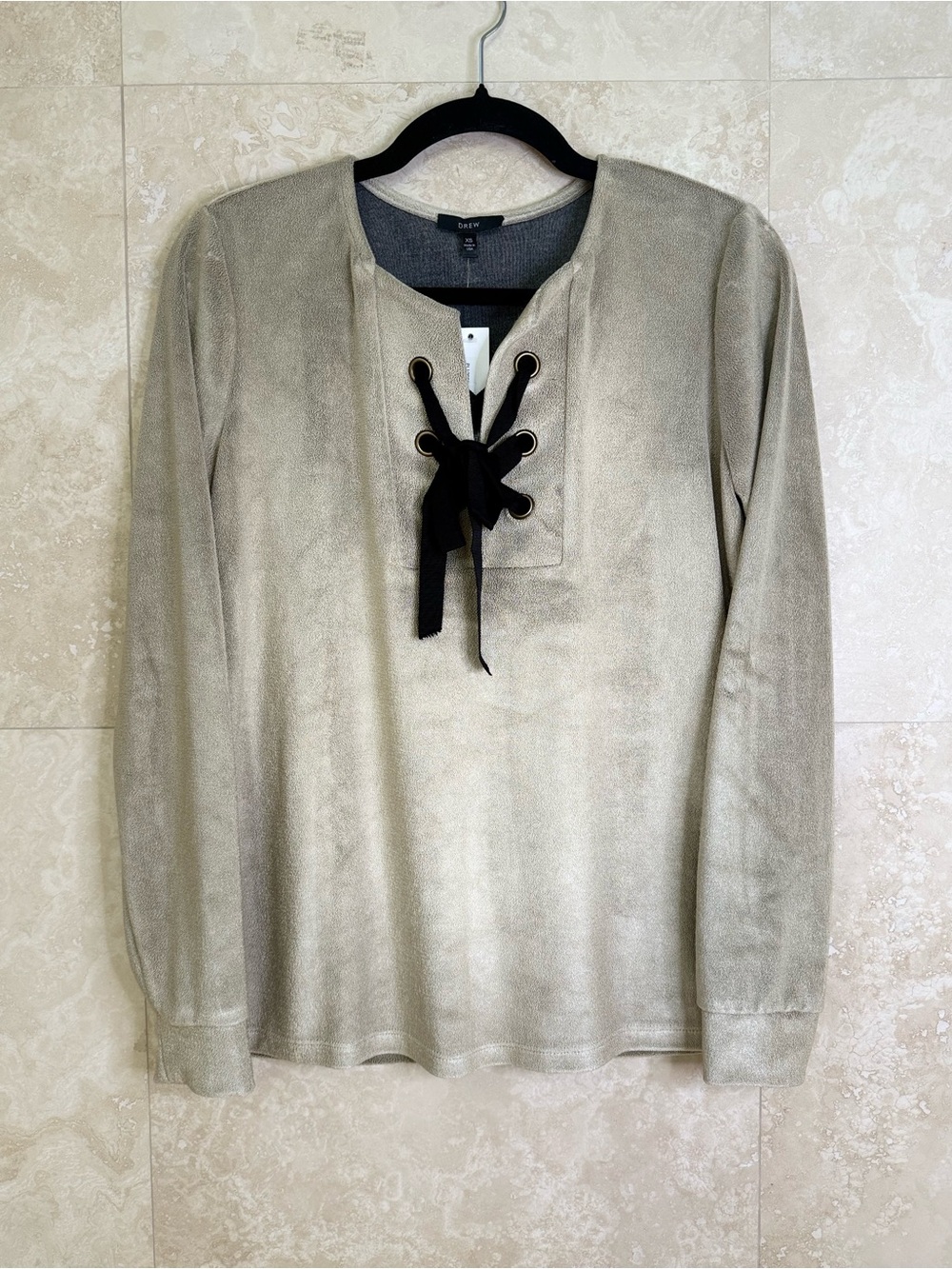 DREW for Anthropologie Gold Lace-Up Long Sleeve Top Size XS NWT